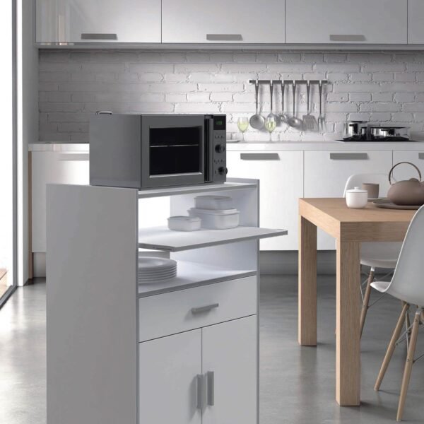 Versatile Zidan White and Grey Kitchen Trolley with Storage and Pull-Out Shelf - UK Luxury Furniture