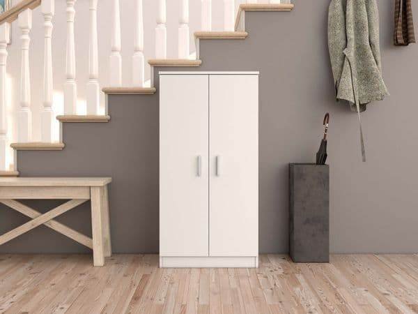 Elegant White Shoe Storage Cabinet with Six Shelves for Hallways and Bedrooms - UK Luxury Furniture