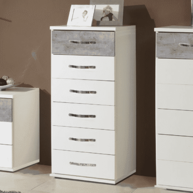 Ramina Modern Concrete Grey and White Six-Drawer Narrow Chest of Drawers - UK Luxury Furniture