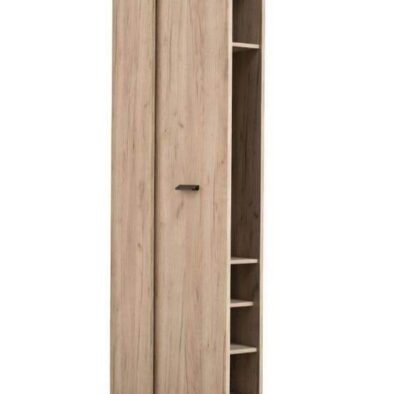 Elegant Kenzo Oak Slim Wardrobe: Single Door, Four Shelves, Pull-Out Hanging Rail - UK Luxury Furniture