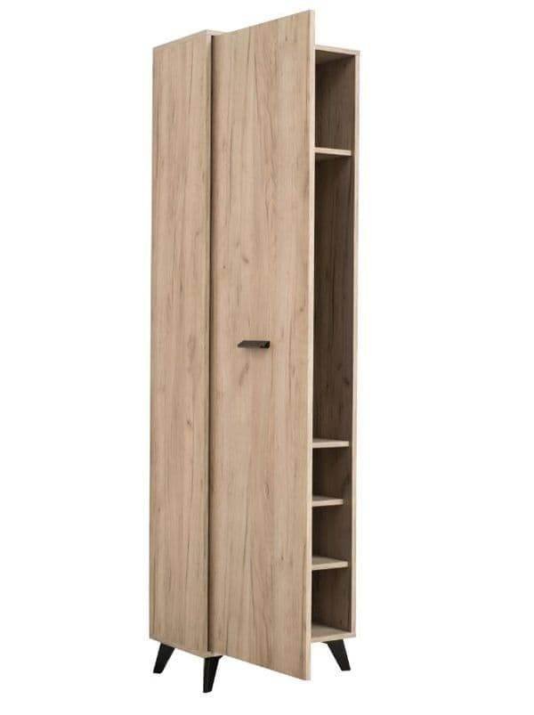 Elegant Kenzo Oak Slim Wardrobe: Single Door, Four Shelves, Pull-Out Hanging Rail - UK Luxury Furniture