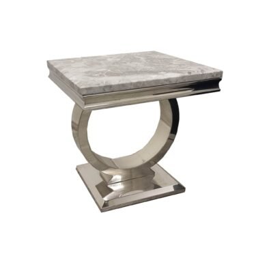 Arriana Luxury Lamp Table with Round Marble or Glass Top and Polished Stainless Steel Base - UK Luxury Furniture