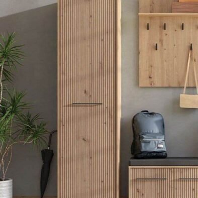 Lazlo Slatted Artisan Oak Effect Slim Wardrobe - Elegant Space-Saving Storage Solution - UK Luxury Furniture
