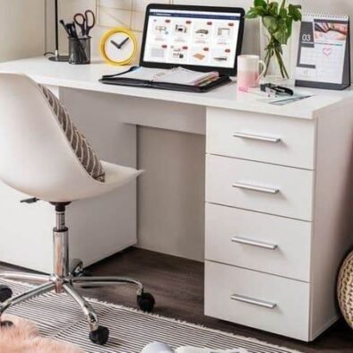 Libro Matt White Desk with 4 Drawers: Modern, Functional, and Elegant Home Office Furniture - UK Luxury Furniture