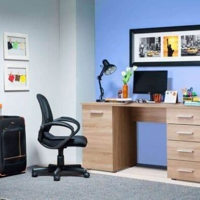 Libro Sonoma Oak Effect Desk with Four Drawers and Modern Matte White Finish - UK Luxury Furniture