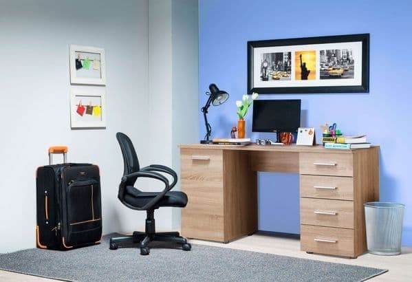Libro Sonoma Oak Effect Desk with Four Drawers and Modern Matte White Finish - UK Luxury Furniture