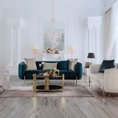 Lisbon Glam Velvet Sectional Sofa with Gold Metal Legs and Cushions - Modern Luxury Design - UK Luxury Furniture