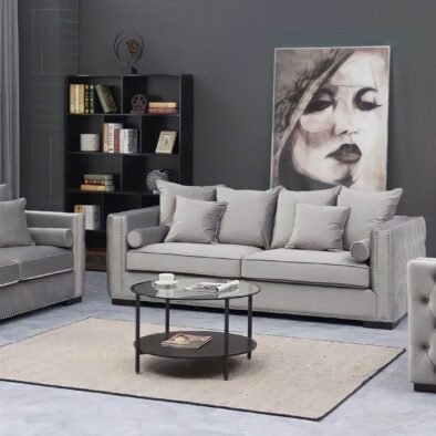 Luxury Grey Silver Velvet Moscow Sofa Sets with Deep Buttoned Chesterfield Design - UK Luxury Furniture
