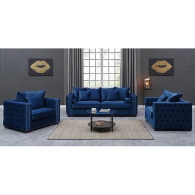Luxurious Moscow Sofa Sets in Navy Blue Velvet with Chesterfield Detailing – 1, 2 or 3 Seater Options - UK Luxury Furniture