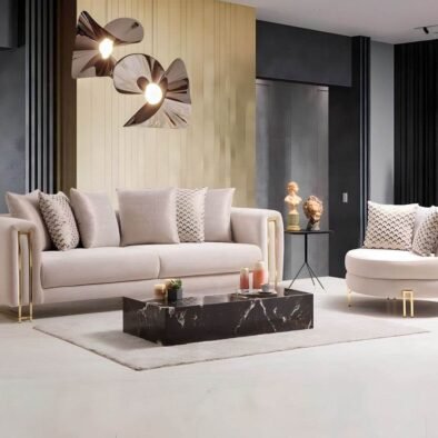 Sydney Luxury Sofa Suite Set in Cream Velvet with Exquisite Metal Detailing - UK Luxury Furniture
