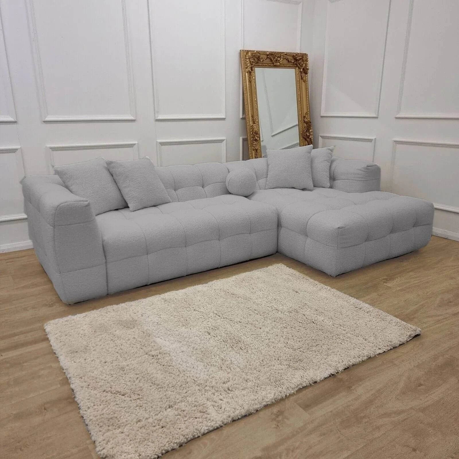 Luxury Grey Boucle Corner Sofa - Elegant Bubble Design with Floating Legs - UK Luxury Furniture