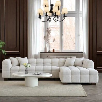Bubble Boucle Corner Sofa - Luxury Ivory Upholstery, Timeless Chesterfield Design - UK Luxury Furniture