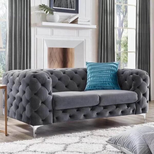 Rocky Chesterfield Sofa Set in Luxury Dark Grey Velvet – 1, 2, 3 Seater Options Available - UK Luxury Furniture