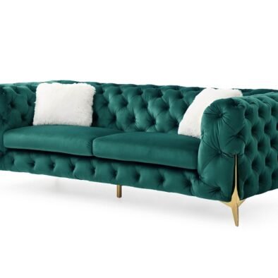 Rocky Chesterfield Sofa Set in Luxurious Green Velvet - 1, 2, or 3 Seater Options - UK Luxury Furniture
