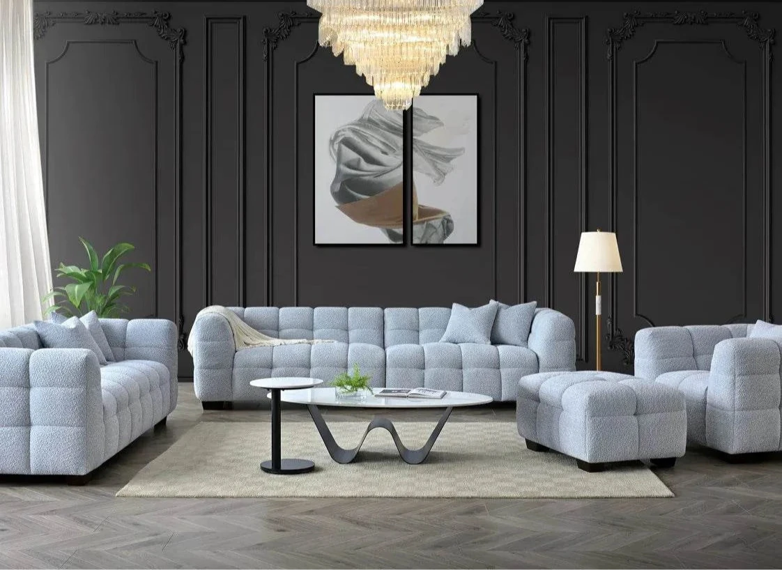 Tribeca Luxury Sofa Range in Pearl Boucle Fabric - Timeless Chesterfield Design - UK Luxury Furniture