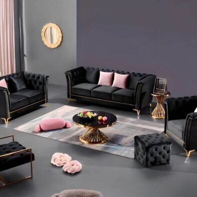 Venice Luxury Black Velvet Sofa Set – Stylish Chesterfield Design, Deep Button Detailing - UK Luxury Furniture