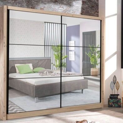 Nevada Artisan Oak Effect Full Mirrored Sliding Door Wardrobe - Spacious Storage Solution - UK Luxury Furniture