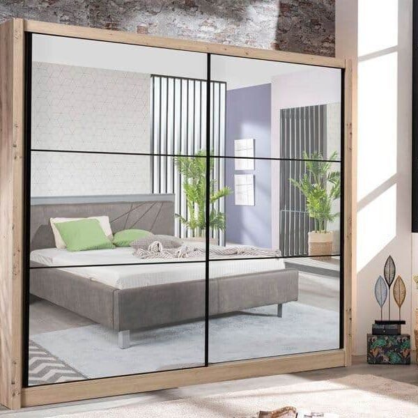 Nevada Artisan Oak Effect Full Mirrored Sliding Door Wardrobe - Spacious Storage Solution - UK Luxury Furniture