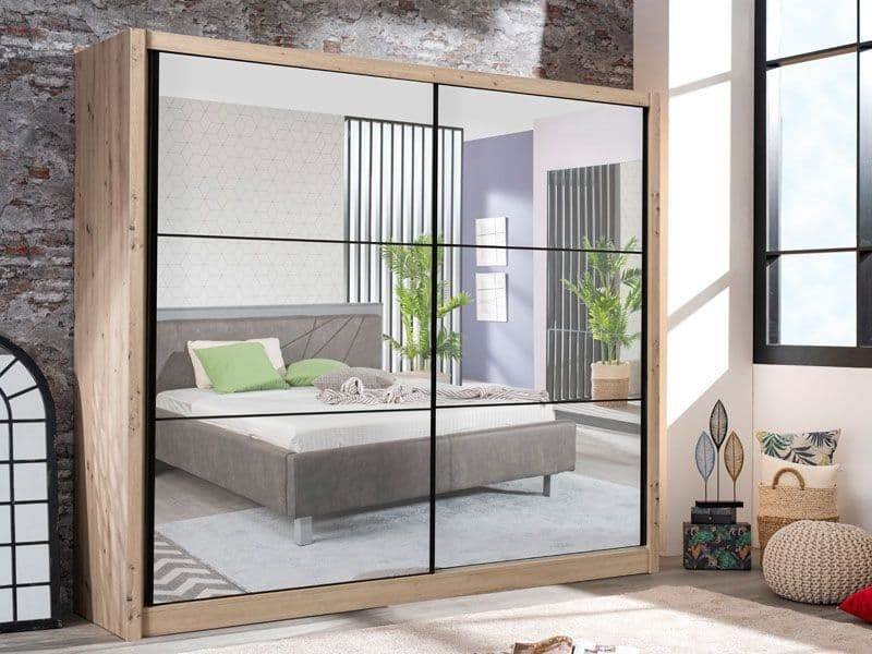 Nevada Artisan Oak Effect Full Mirrored Sliding Door Wardrobe - Spacious Storage Solution - UK Luxury Furniture
