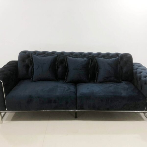 Antalya Luxury Black Velvet Sofa Set with Silver Trim - Classic Chesterfield Design - 2 Sofas & Armchairs - UK Luxury Furniture