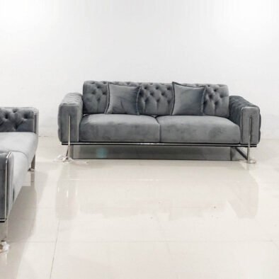 Luxury Grey Velvet Antalya Sofa Set with Elegant Silver Detailing - Chesterfield Design - UK Luxury Furniture