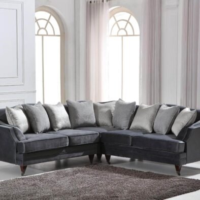 Hampton Luxury Dark Grey Velvet Corner Sofa with Stylish Rolled Arms & Decorative Piping - UK Luxury Furniture