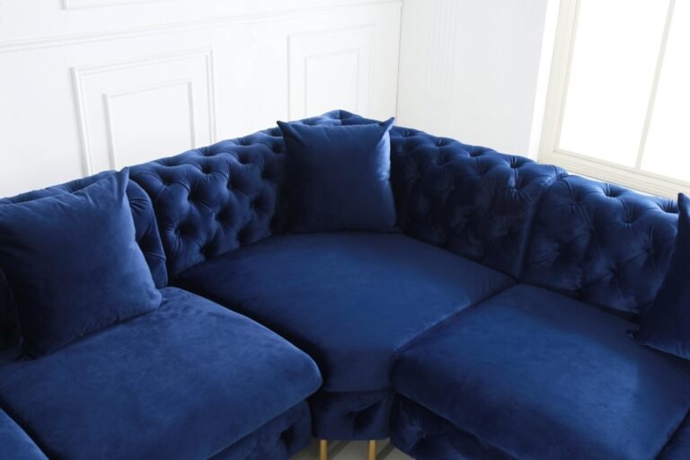 Rocky Chesterfield Navy Blue Velvet Corner Sofa Set with Gold Legs - Timeless Elegance - UK Luxury Furniture