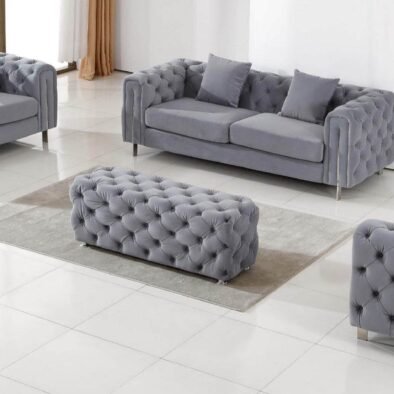 Luxury Grey Velvet Modern Chesterfield Sofa Set with Gold Legs - Stylish & Comfortable Designs - UK Luxury Furniture