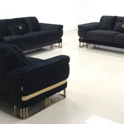 Tokyo Modern Black Velvet Sofa Set with Gold Accents and Plush Comfort - 2 & 3 Seater Options - UK Luxury Furniture