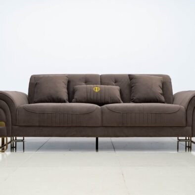 Tokyo Modern Luxury Sofa Set in Brown Velvet with Gold Accents & Plush Cushions - UK Luxury Furniture