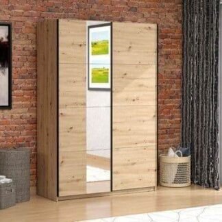 Noah Oak Effect Sliding Wardrobe with Mirror - Spacious, Modern Storage Solution - UK Luxury Furniture