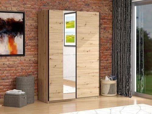 Noah Oak Effect Sliding Wardrobe with Mirror - Spacious, Modern Storage Solution - UK Luxury Furniture