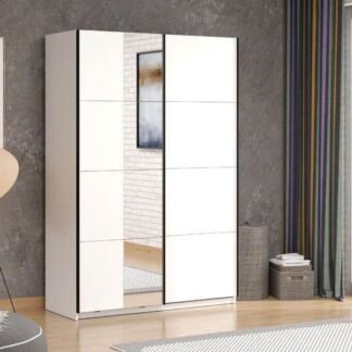 Noah White Sliding Wardrobe with Full-Length Mirror: Modern, Spacious Storage Solution - UK Luxury Furniture