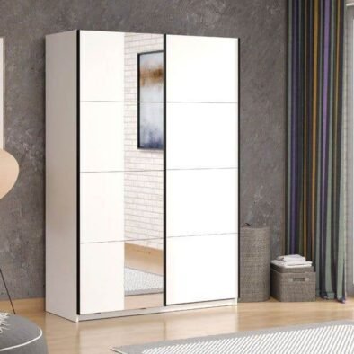 Noah White Sliding Wardrobe with Full-Length Mirror: Modern, Spacious Storage Solution - UK Luxury Furniture