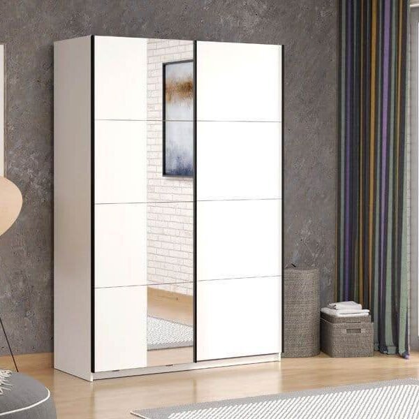 Noah White Sliding Wardrobe with Full-Length Mirror: Modern, Spacious Storage Solution - UK Luxury Furniture
