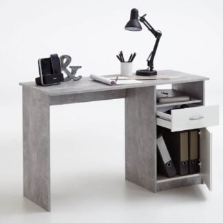 Rami Modern Grey and White Office Desk with Storage, Drawer, and Door - UK Luxury Furniture