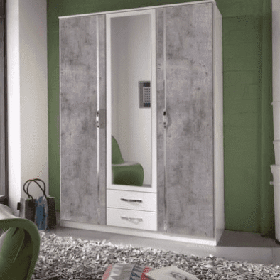 Ramina German 3-Door, 2-Drawer Wardrobe: Concrete Grey and White Finish - UK Luxury Furniture