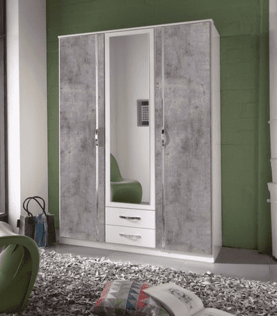 Ramina German 3-Door, 2-Drawer Wardrobe: Concrete Grey and White Finish - UK Luxury Furniture