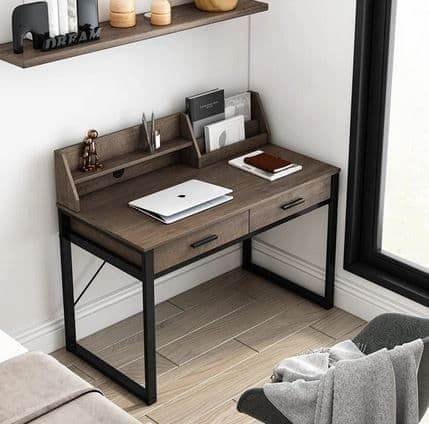 Reusch Dark Walnut Effect Writing Study Desk with Drawers and Hutch - UK Luxury Furniture