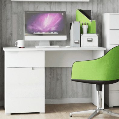 Santino White Gloss Computer Desk S14: Modern Home Office Workstation with Storage - UK Luxury Furniture
