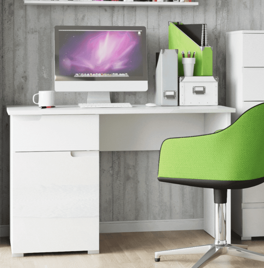 Santino White Gloss Computer Desk S14: Modern Home Office Workstation with Storage - UK Luxury Furniture