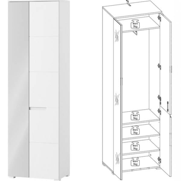 Santino White Gloss Slim Wardrobe with Mirrored Door S22 - Elegant Storage Solution - UK Luxury Furniture