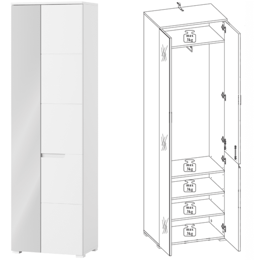 Santino White Gloss Slim Wardrobe with Mirrored Door S22 - Elegant Storage Solution - UK Luxury Furniture