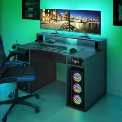 Sega Dark Grey Gaming Desk with Hutch: Ergonomic, Stylish, and Functional - UK Luxury Furniture