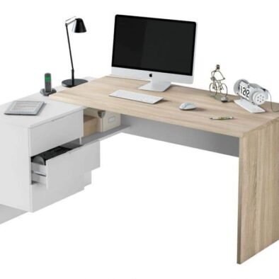 Siena Oak and White Desk: Modern Home Office Corner Workstation with Storage - UK Luxury Furniture