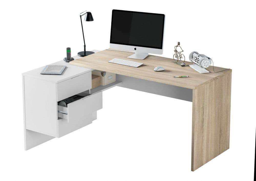 Siena Oak and White Desk: Modern Home Office Corner Workstation with Storage - UK Luxury Furniture
