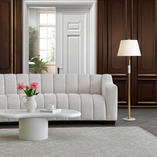 Aluxo Astoria 3-Seater Sofa in Oatmeal Boucle Fabric with Deep Channel Stitching - UK Luxury Furniture