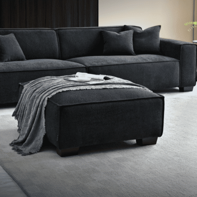 Aluxo Dakota Chaise Sofa - Midnight Boucle, Duck Feather Padding & Minimalist Design - UK Luxury Furniture