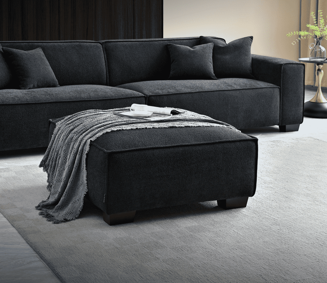 Aluxo Dakota Chaise Sofa - Midnight Boucle, Duck Feather Padding & Minimalist Design - UK Luxury Furniture