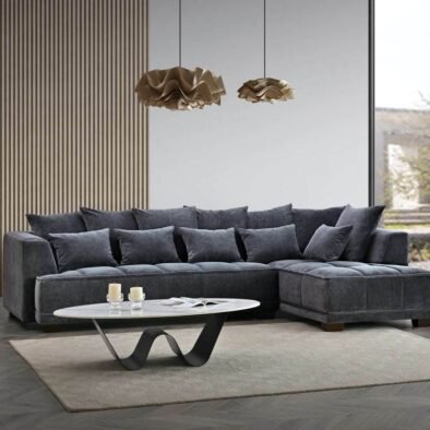 Aluxo Gramercy Luxury Sofa in Steel Velvet - Elegant Design, Plush Comfort & Durable Quality - UK Luxury Furniture